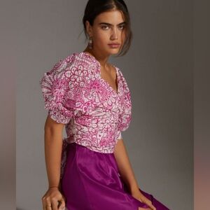 Maeve Pink Tie Back Crop Top | W Sz. L | Floral, Boho, Garden Girl, Tea Party